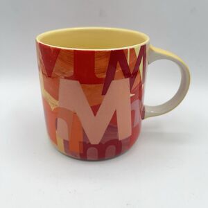 Anthropologie Lottie Monogram Ceramic Coffee Mug Letter M Yellow Orange Red
